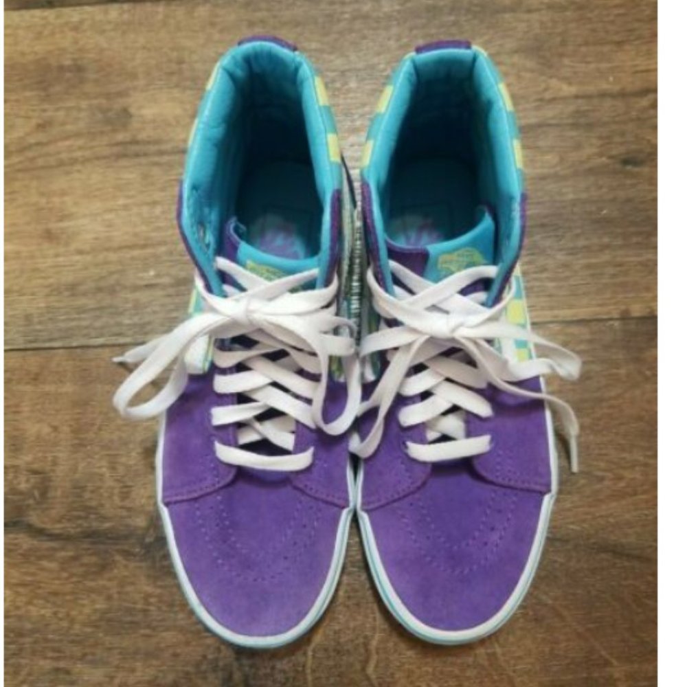 Vans Sk8 Hi Checkerboard Skate Shoe-Violet/Cyan - image 2
